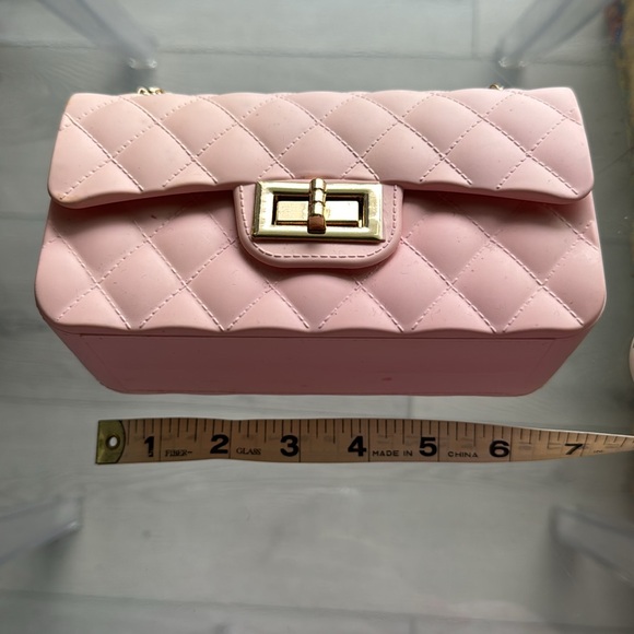 Quilted Pink Jelly Purse with Gold Chain Strap - Picture 11 of 12